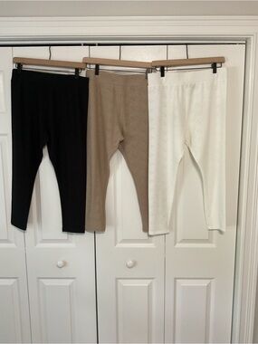 Logo Layers set of 3  White, Tan and black Eyelet see through Leggings